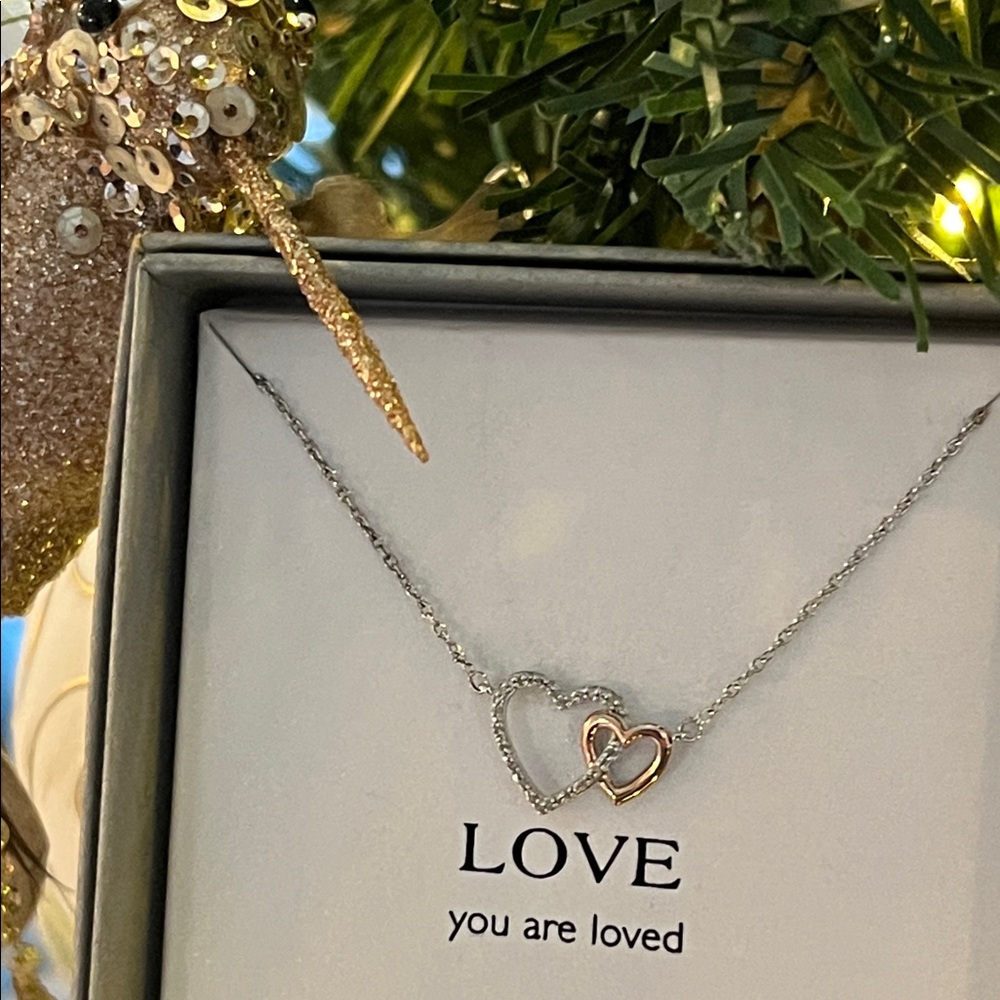 14K Diamond Sterling Silver Love 💕 Hearts Necklace NWT - Picture 4 of 10